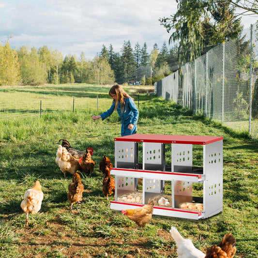KFX-8455357 6 Compartment Chicken Nesting Box with Sloping Roof, Durable Iron Structure, Easy Assembly, 33 x 16.92 x 23.81 Inches