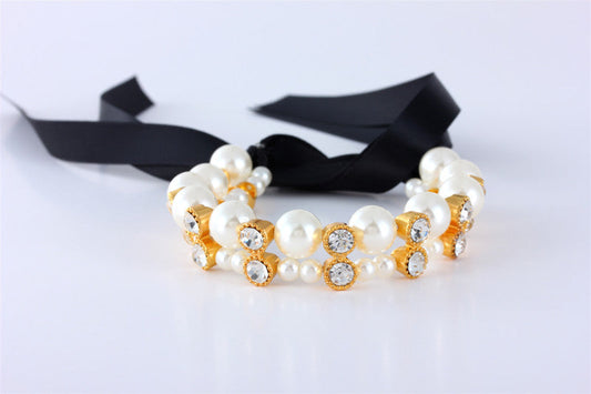 KFX-8457149 Colorful Bowknot Pearl Pet Collar for Cats and Dogs in Various Sizes