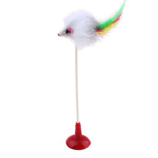 KFX-8459965 Funny Cat Toy Mouse Rod with Sucker and Spring - Interactive Plush Feather Toy for Kittens