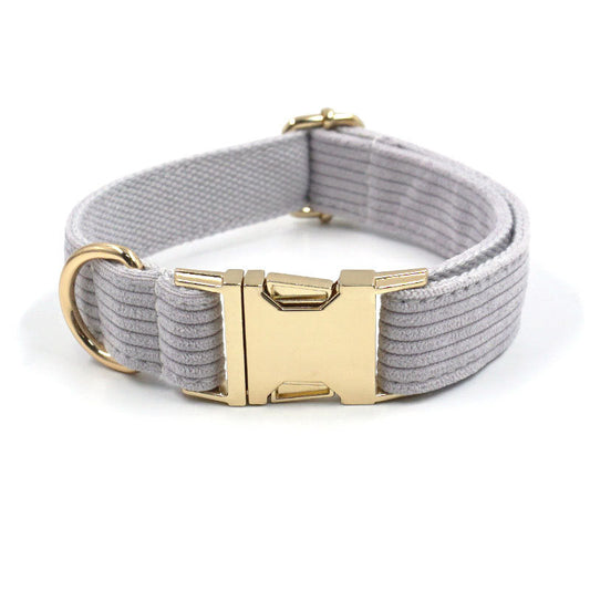 KFX-8466749 Far Mountain Grey Striped Corduroy Dog Collar with DIY Lettering Options