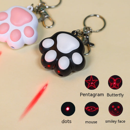 KFX-8477245 Interactive Multi-Pattern Infrared Cat Laser Toy Keychain - USB Rechargeable Pet Teaser in Pink & White, White & Black