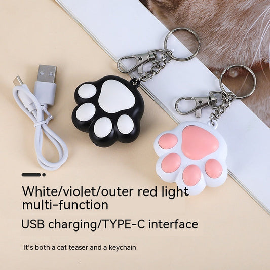 KFX-8477245 Interactive Multi-Pattern Infrared Cat Laser Toy Keychain - USB Rechargeable Pet Teaser in Pink & White, White & Black