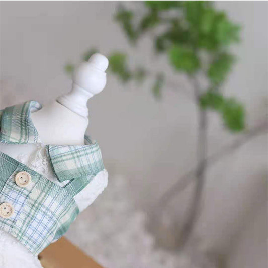 KFX-8489533 Mint Green Small Plaid Dress for Dogs - Faux Two-Piece Style, Size Options Available
