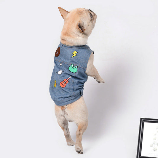 KFX-8490301 Casual Embroidered Denim Vest for Pets, Fit for Small to Medium Dogs
