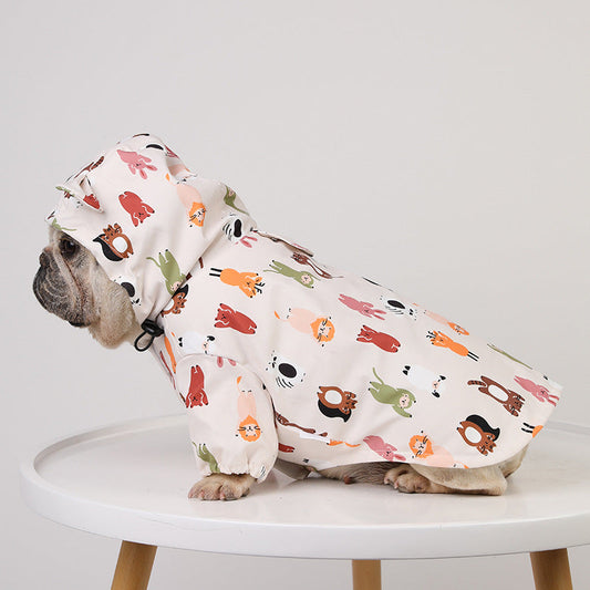 KFX-8503997 Cartoon Waterproof Dog Raincoat for Small Pets in Beige