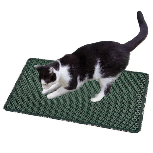 KFX-8516797 Double Layer Rice-Shaped Cat Litter Mat, Waterproof EVA, Litter Trap with Special Holes, Easy Clean, 21 x 14 inches