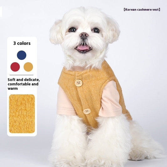 KFX-8519997 Cotton Cashmere Vest for Small Dogs in Yellow, Blue, and Red - Autumn/Winter Collection
