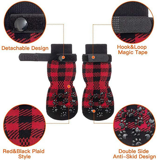 KFX-8527293 Cozy Red Cotton Dog Socks - Christmas Themed Pet Accessory (Set of 4)