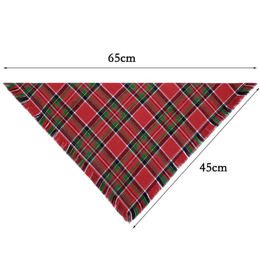 KFX-8533821 Check Pet Triangle Scarf with Tassel Detail - Stylish Grid Pattern Dog Accessory