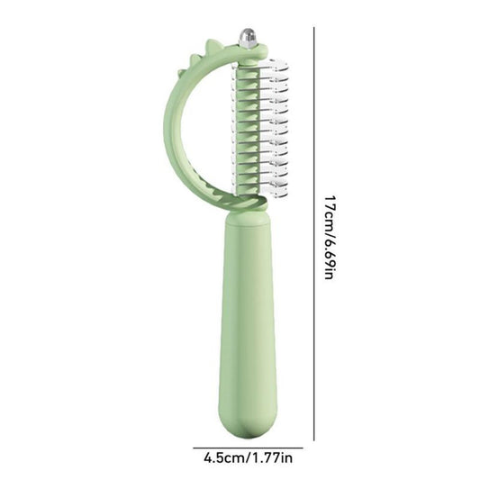 KFX-8539453 Self-Cleaning Cat Brush with Double-Sided Design for Shedding and Dematting – Cute Dinosaur Shape
