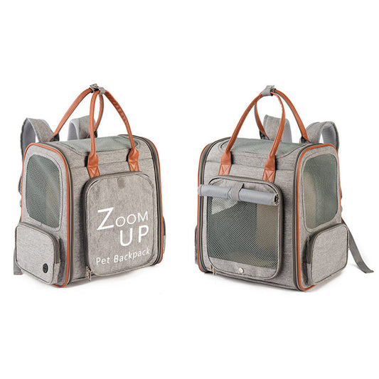KFX-8544189 Expandable Large Capacity Pet Carrier Bag with Oxford Cloth and PU, Dark Gray and Light Gray, Fits Cats and Dogs Up to 15 lbs