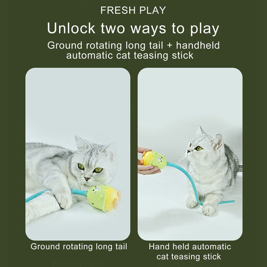 KFX-8548541 Interactive Rotating Cat Toy - Little Devil Tail Rubber Ball, Green, ABS Material, 34cm Long Tail