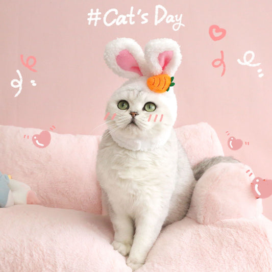 KFX-8552509 Plush Cartoon Hat with Rabbit and Carrot Ears for Cats and Dogs, Soft Polar Fleece Pet Accessory