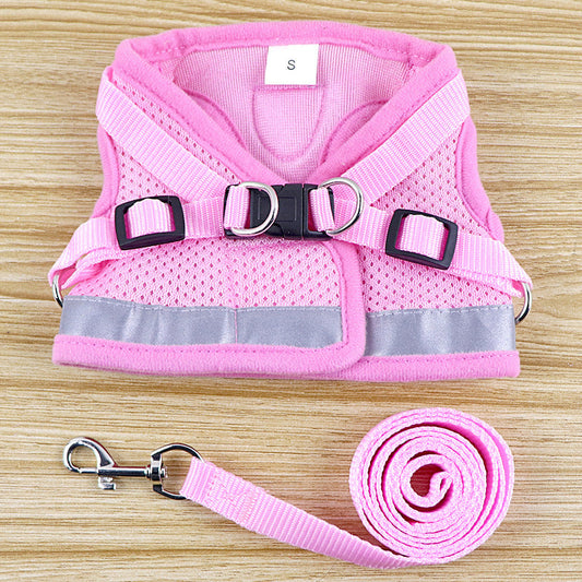 KFX-8557245 Adjustable Dog Vest Traction Rope for Puppies & Cats - Sizes XS to XL