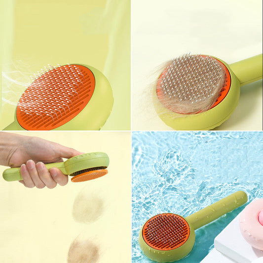 KFX-8564797 Doughnut-Shaped Cat De-shedding Comb with Fine Needle Design in Green, White, and Pink
