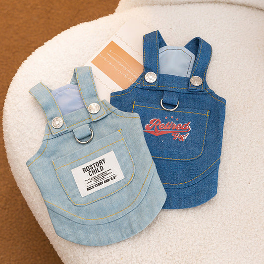 KFX-8579261 Light and Dark Blue Denim Suspender Skirt for Pets - Casual Summer Apparel