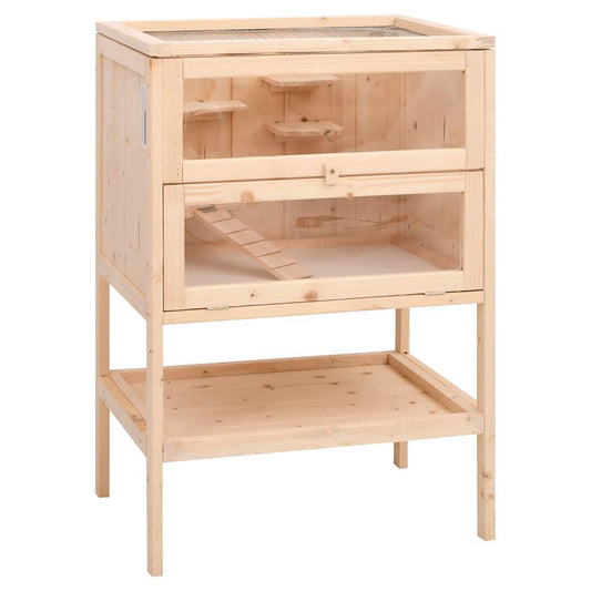 KFX-8582077 Wooden Hamster Cage with Accessories – Solid Fir Wood, Multi-Level Design, Spacious Habitats for Small Pets
