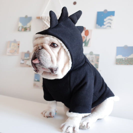KFX-8585533 Cozy Black Lamb Fleece Dinosaur Hooded Sweater for Dogs