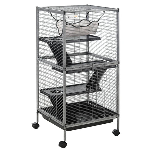 KFX-8589885 Metal Small Animal Cage with 4 Tiers, Removable Tray, Rolling Design, Hammock Included, for Ferrets, Chinchillas, and Sugar Gliders