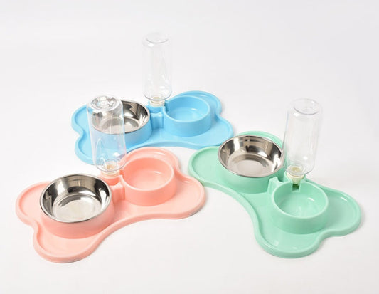 KFX-8592189 Automatic Dog Water Dispenser with Double Bowls - Plastic Pet Food and Water Station, 36x23x20.5cm