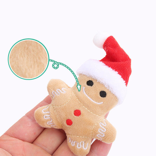KFX-8594621 Gingerbread Man Cat Toy with Christmas Hat, Plush Mint & PP Cotton Material