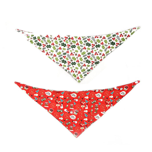 KFX-8599357 Double-Sided Pet Triangle Scarf - Christmas & Dinosaur Designs, Soft Milk Silk Material