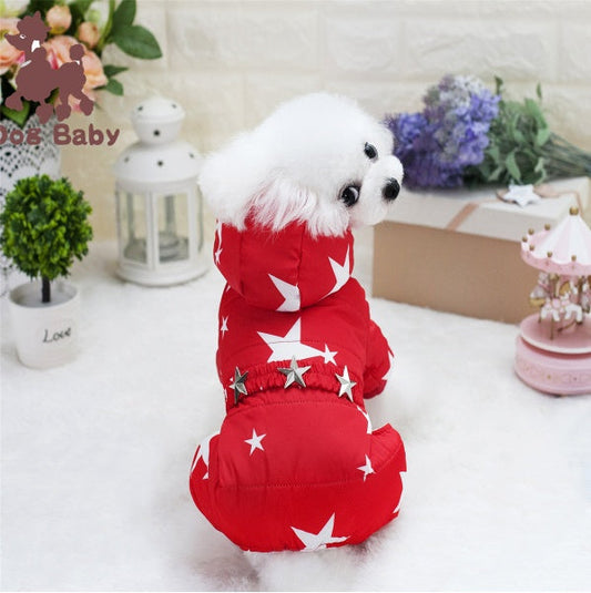 KFX-8623421 Cotton-Padded Starry Four-Leg Dog Clothes for Autumn and Winter - Blue, Red, Rose