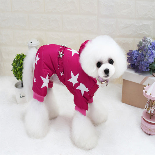 KFX-8623421 Cotton-Padded Starry Four-Leg Dog Clothes for Autumn and Winter - Blue, Red, Rose