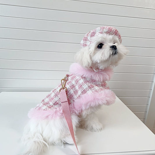 KFX-8635069 Pink Cloak Style Pet Cape with Beret and Drawstring for Cats