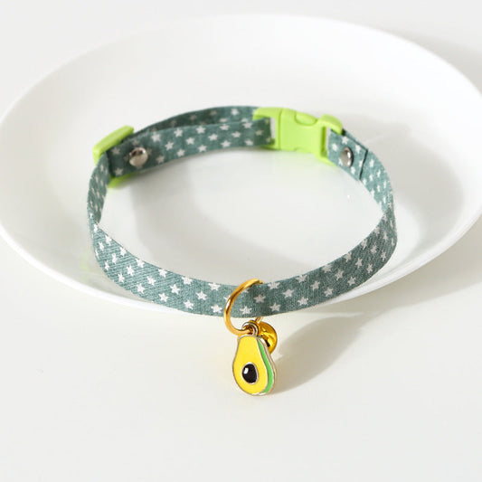 KFX-8642237 Avocado-Themed Safety Necklace for Pets - Adjustable Cotton Polyester Collar with Alloy Pendant