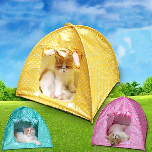 KFX-8645053 Collapsible Pet Tent in Green, Yellow, and Pink Dots - Portable and Lightweight Polyester Design (43x43x41CM)