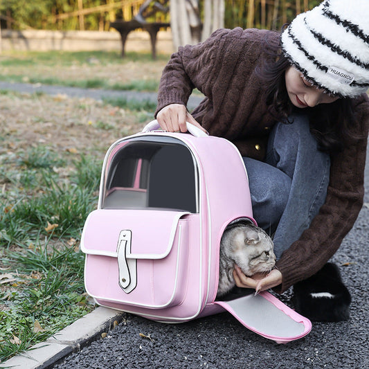 KFX-8669501 Versatile PU Cat Backpack in Khaki, Beige, Brown, Pink, White, and Black - Medium Soft Design
