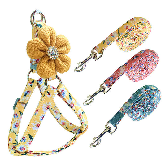KFX-8672317 Adjustable Pet Chest Strap with Traction Rope in Rhinestone Colors