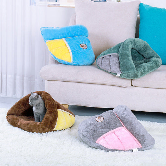 KFX-8682813 Cozy Cat Nest Slippers in Various Colors - Soft Cloth Material, S Size (37x31x17cm)