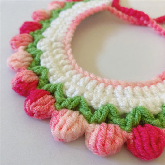 KFX-8686525 Gradient Color Wool Woven Pet Collar - Stylish and Simple Design, Available in Pink and Yellow, Multiple Sizes