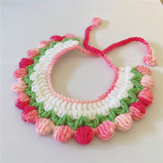 KFX-8686525 Gradient Color Wool Woven Pet Collar - Stylish and Simple Design, Available in Pink and Yellow, Multiple Sizes