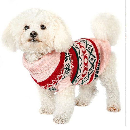 KFX-8703805 Pet Sweater with Leaf Pattern and Lapel - Cozy Wool Fabric in Yellow, Green, Pink, and Gray