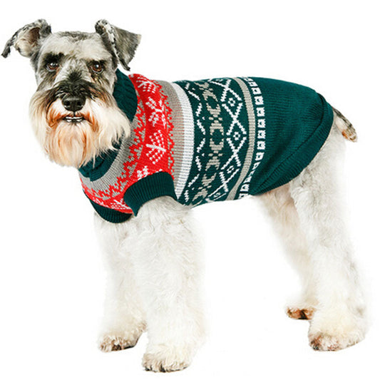 KFX-8703805 Pet Sweater with Leaf Pattern and Lapel - Cozy Wool Fabric in Yellow, Green, Pink, and Gray