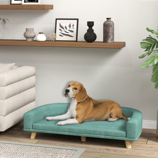 KFX-8704445 Large Dog Sofa Couch Bed with Washable Cushion, Light Green, Elevated Design for Comfort