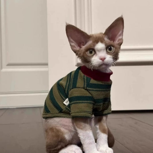 KFX-8710333 Adorable Dark Green Striped Two-Legged Vest for Pets – Trendy, Durable, and Breathable