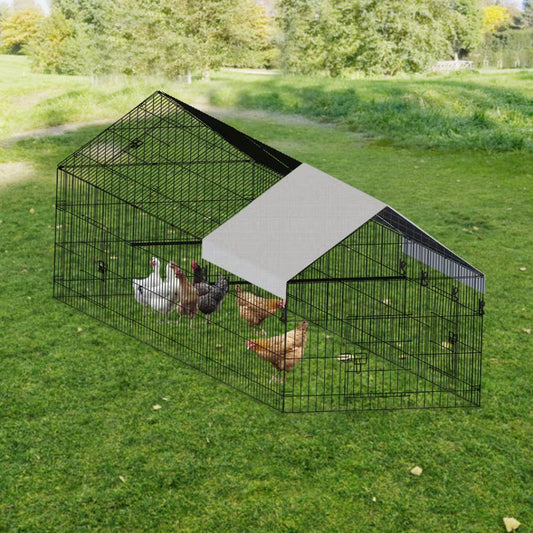 KFX-8715197 Outdoor Metal Chicken Coop for Poultry Farming - Durable Black Gray Design
