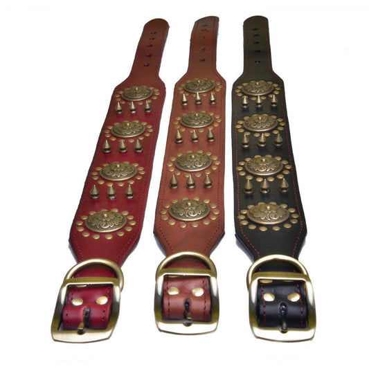 KFX-8725053 Retro Leather Neck Sleeve for Medium to Large Dogs with Alloy Rivets in Multiple Colors