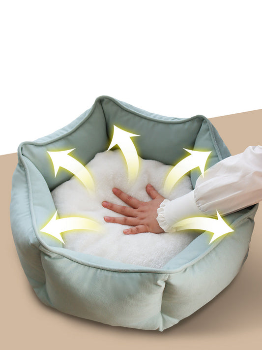 KFX-8738621 Cozy Warm Cat Litter for Winter - Crown Nest in Mint Green, Elegant Pink, Pine Leaf Green, Goose Egg Yolk, Sizes S & M
