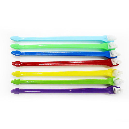 KFX-8751933 Nylon Bristle Dog Toothbrush with Plastic Handle and Paw Print Design