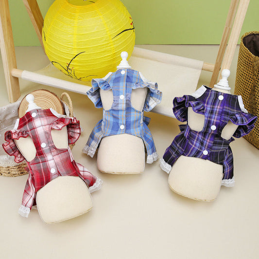 KFX-8760381 Summer Pet Clothing Casual Skirt for Cats and Dogs in Red, Blue, and Purple