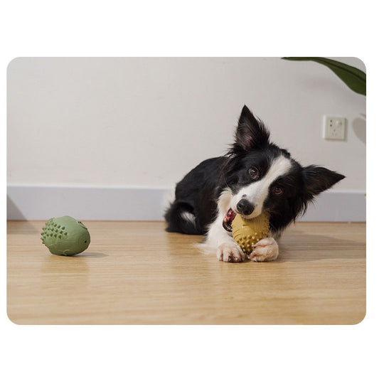 KFX-8766397 Rubber Retro Voice Dog Toy in Light Turmeric and Avocado Green