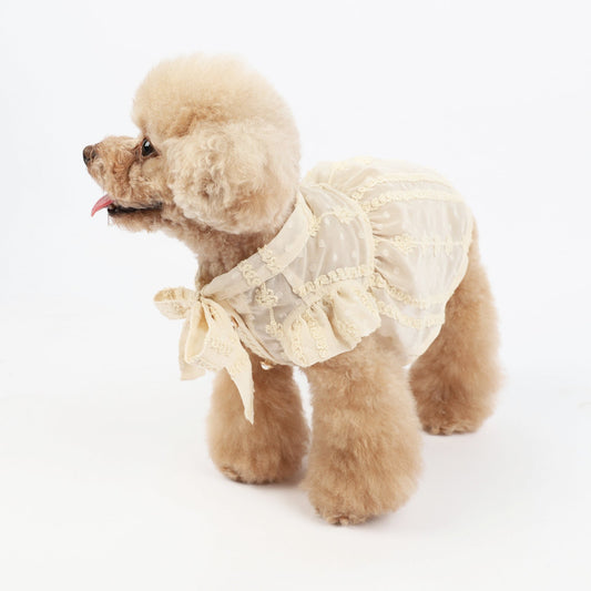 KFX-8769725 Chiffon Princess Dress for Dogs - Embroidered Summer Spring Skirt in Apricot, Sizes XXS to 3XL