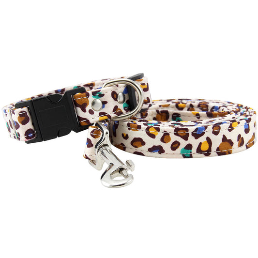 KFX-8773309 Pure Cotton Adjustable Dog Collar with Leash - Multiple Sizes Available