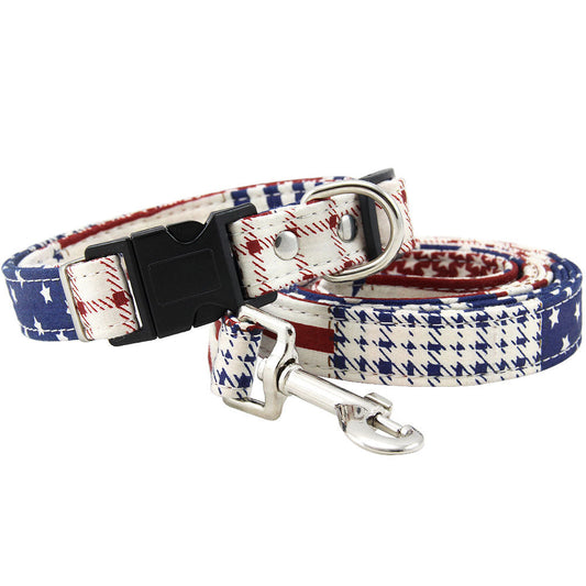 KFX-8773309 Pure Cotton Adjustable Dog Collar with Leash - Multiple Sizes Available