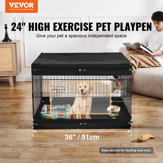 KFX-8778685 Foldable 4-Panel Dog Playpen with Waterproof Bottom Mat and Zippered Top Cover for Small Pets